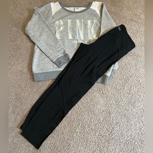 PINK Victoria’s Secret outfit!! Gray long sleeve sweatshirt AND black leggings